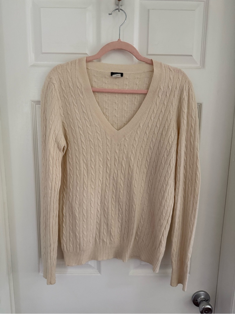 J. Crew Vintage Cream Cable-Knit V-Neck Wool Blend Sweater